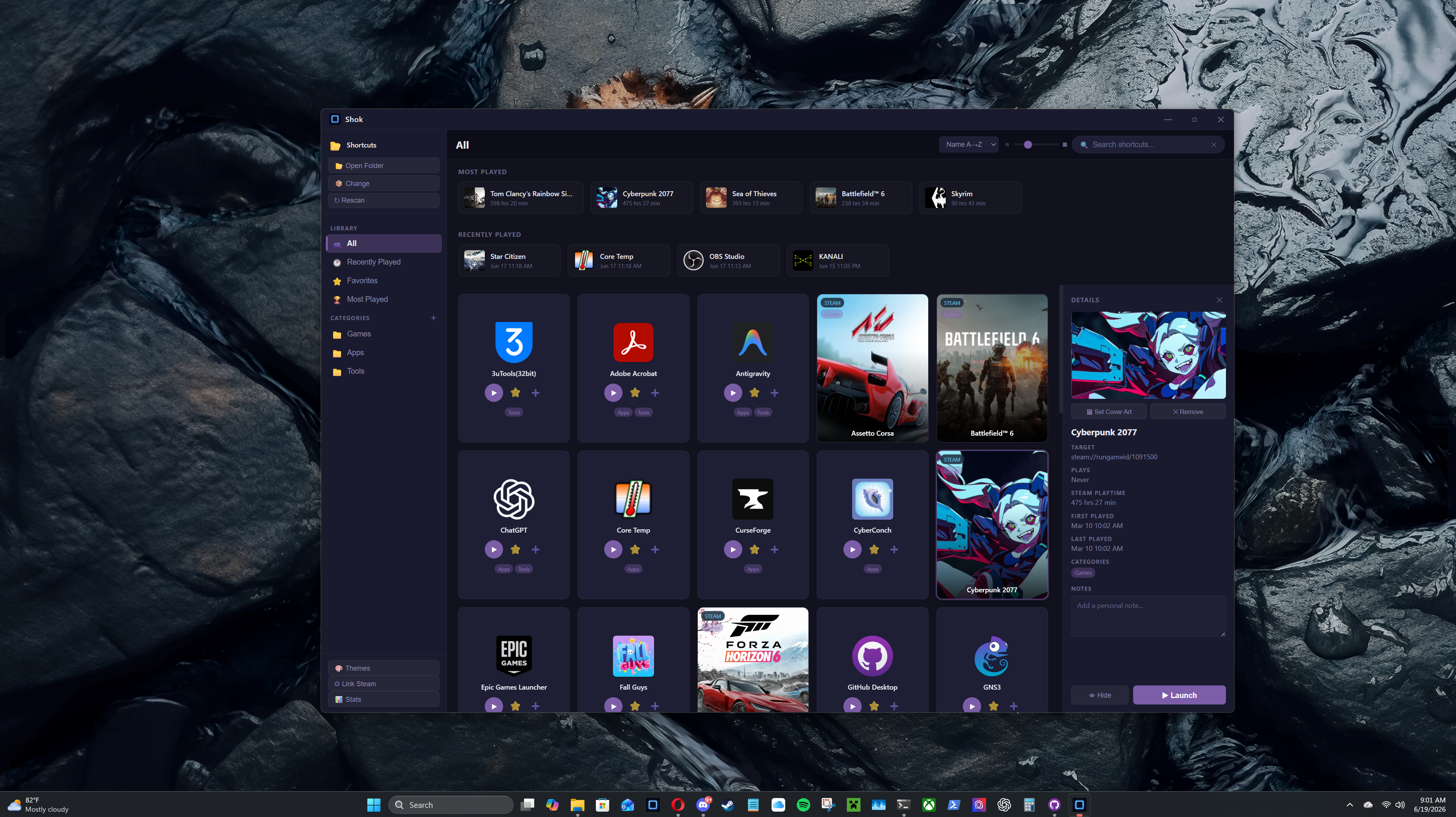 Shok running on Windows desktop