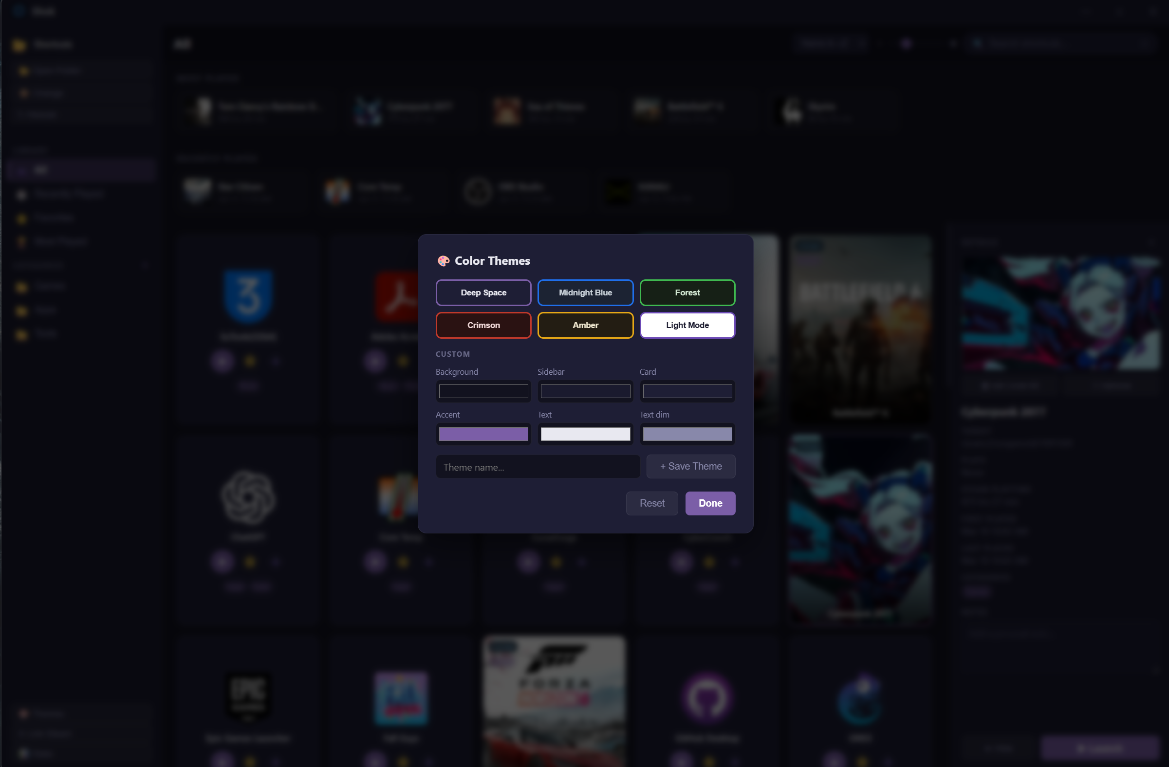 Shok color themes modal